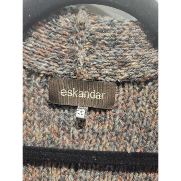 Eskandar Cardigan Knit Wool Cashmere Sweater Sz OSBrown Gray Orange - Picture 4 of 11